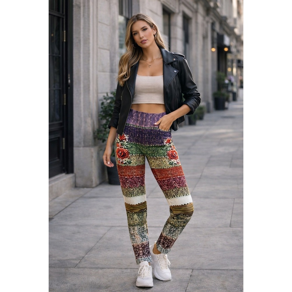 NWT Shall‎ We Fleece Lined Leggings Multicolor Print Size S